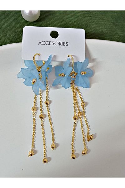 mos&more Pastel Pink Flower Gold Dangle Long Women Earrings