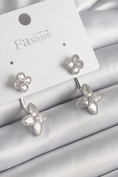 Clariss Brass Silver Color Zircon Stone Clover Model Women's Earrings