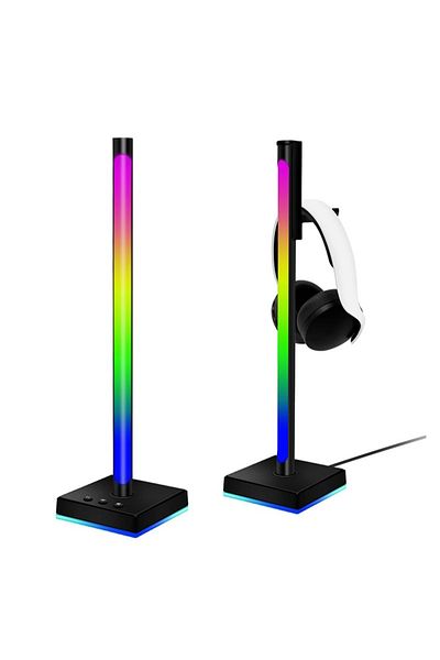 FlashHawk 2 Pack Smart LED Light Bars, RGB Gaming Lights with Headset Holder Sync