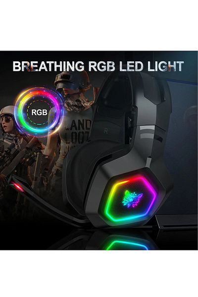 Onikuma K10 Gaming Headphones with Flexible HD Mic, RGB Light Surround