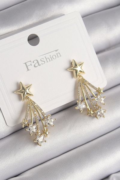 By Mino Brass Gold Color Zircon Stone Comet Model Women's Earrings