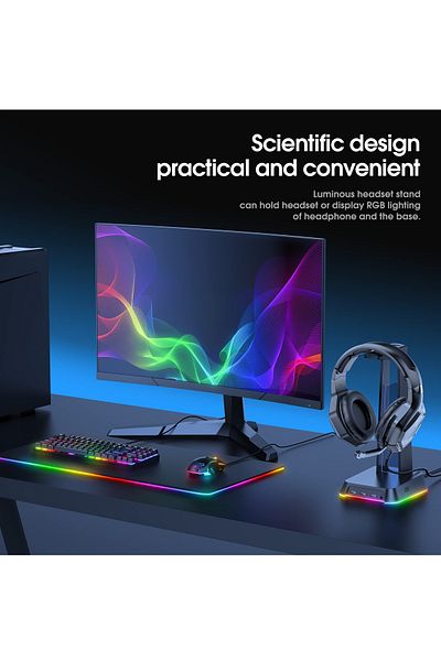 Onikuma حامل سماعات رأس RGB مع منفذ AUX مقاس 3.5 مم و3 منافذ USB 2.0، حامل سماعة رأس للألعاب