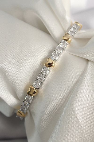 Clariss Brass Mix Color Zircon Stone Heart Detail Vip Series Women's Handcuffs