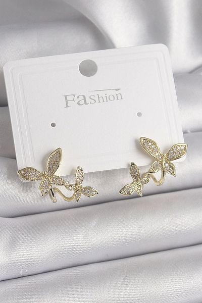 Clariss Brass Gold Color Zircon Stone Butterfly Model Women's Earrings