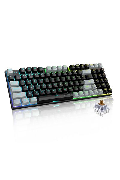 e-yooso 94 Keys Gasket Mechanical Keyboard, Wired Brown Switch Gaming Keyboard with Number Pad