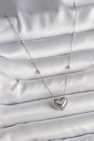 Clariss 316L Steel Silver Color Ball Detail Chain Heart Model Women's Necklace
