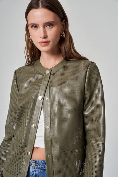 UTOPIAN Sıfır Yaka Çıtçıt Detaylı Deri Ceket