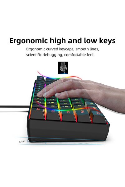 HXSJ مجموعة لوحة مفاتيح الألعاب السلكية V700 ذات 61 مفتاحًا RGB وماوس الألعاب السلكي J900 USB