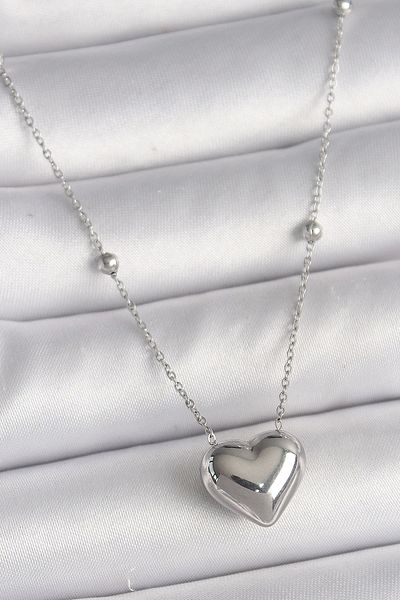 Clariss 316L Steel Silver Color Ball Detail Chain Heart Model Women's Necklace