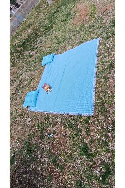 Marin Tasarım Evi Blue Picnic Cover Set 2 Pieces 40X40 Cushions 170X150 Table Cloth