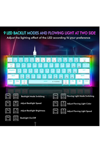 e-yooso لوحة مفاتيح ميكانيكية Z-11T، لوحة مفاتيح ألعاب ميكانيكية بمفاتيح حمراء مع إضاءة خلفية RGB