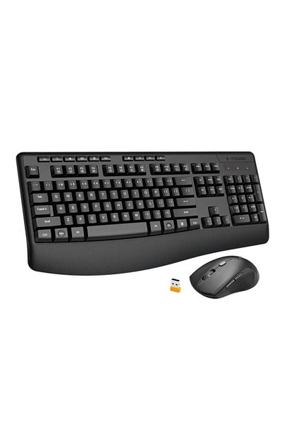 e-yooso 2.4G Wireless Keyboard and Mouse Combo,Full-Sized Ergonomic Keyboard