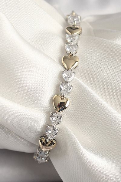 Clariss Brass Silver Color Zircon Stone Gold Heart Vip Series Women's Bracelet