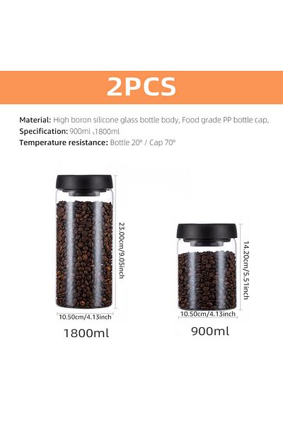 Choice 900ML1800ML 2Pcs Vacuum Sealed Jar Coffee Bean Storage Bottle Kitchen Food Grain Tea Glass Jar Fresh