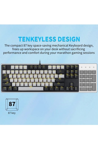 e-yooso Z-87 87 Keys Mechanical Keyboard, Red Switch Gaming Keyboard Mini Compact with Yellow