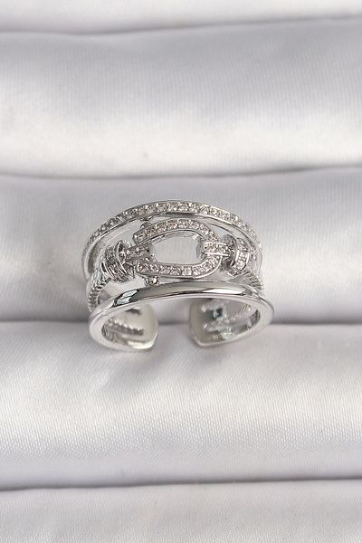 Clariss Brass Silver Color Adjustable Zircon Stone Sailor Knot Model Women's Ring