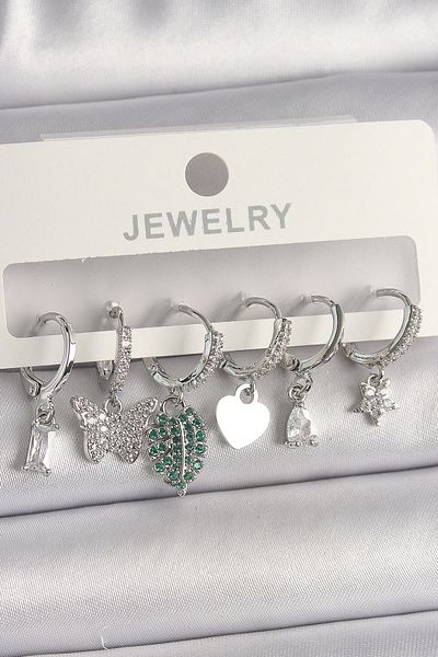 Clariss Brass Silver Color Zircon Stone Multiple Figure Women's Earring Set