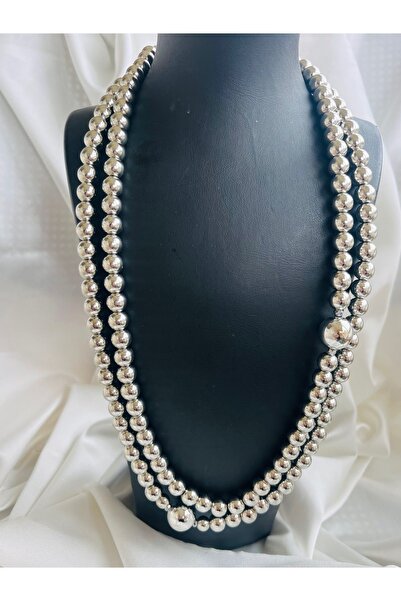 COCOSH TAKI Silver Color Bead Turquoise Detailed Multi Wrap Long Design Necklace