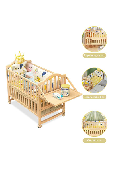 Ma Baby Baby Wooden Bed, Movable Beside Crib With Double Decker, Multifunctional Cradle bdm1