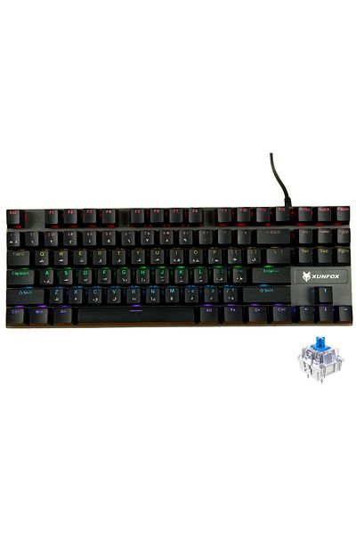 XUNFOX لوحة مفاتيح ميكانيكية للألعاب، إنجليزية وعربية، بإضاءة خلفية RGB، سلكية USB، 87 مفتاحًا