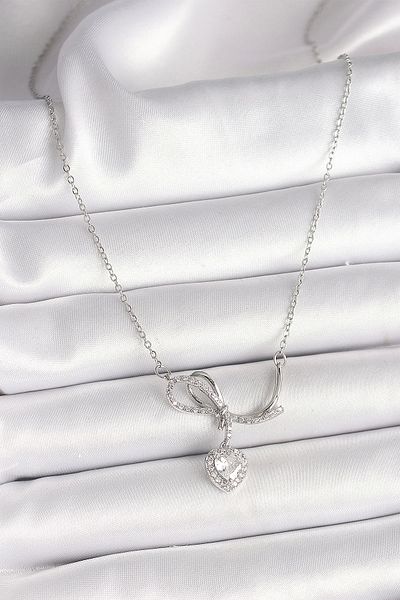 Clariss 316L Steel Silver Color Chain Zircon Stone Knot Dangle Heart Figure Women Necklace