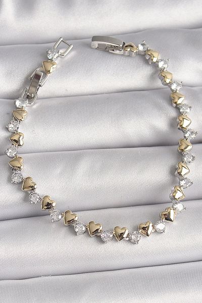Clariss Brass Silver Color Zircon Stone Gold Heart Vip Series Women's Bracelet