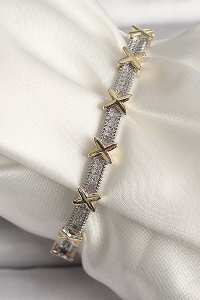 Clariss Brass Silver Color Zircon Stone Gold Xoxo Model Vip Series Women's Bracelet