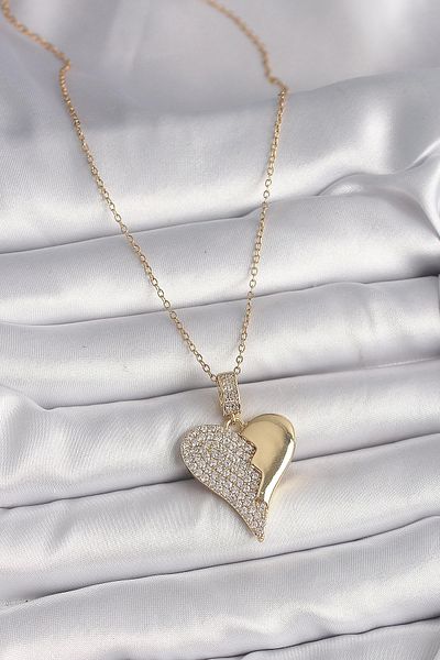 Clariss 316L Steel Gold Color Chain Zircon Stone Broken Heart Model Women's Necklace