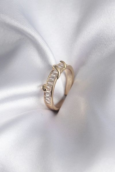 Clariss Brass Gold Color Waterway Zircon Stone Model Women's Ring