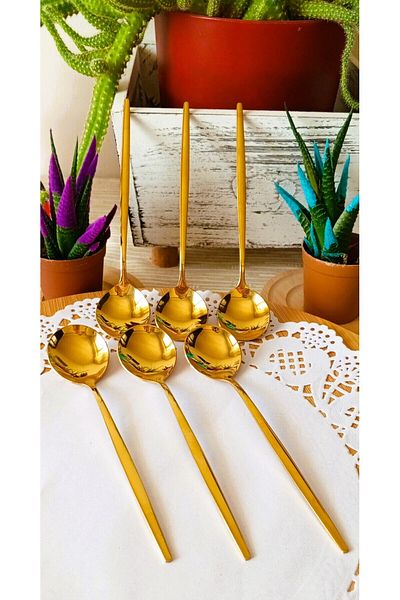 TARIK HOME Gold Color 6-Piece Luxury Dessert Spoon