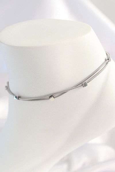 Clariss 316L Steel Silver Color Minimal Square Model Women's Anklet