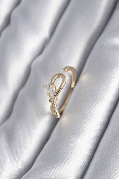Clariss Brass Gold Color Zircon Stone Detail Ribbon Model Women's Ring