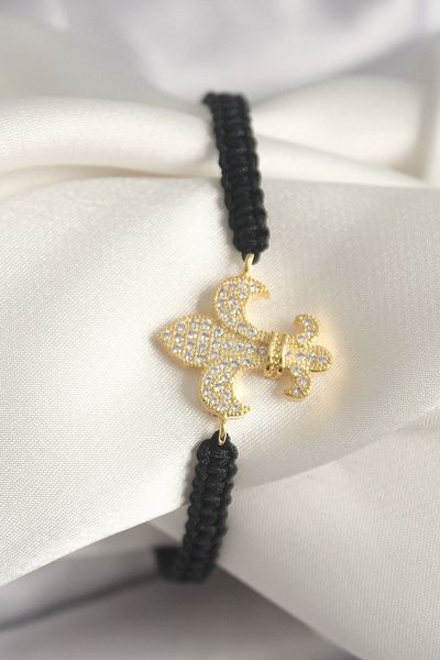Clariss Brass Gold Color Zircon Stone Lily Figure Elevator Macrame Model Women's Bracelet