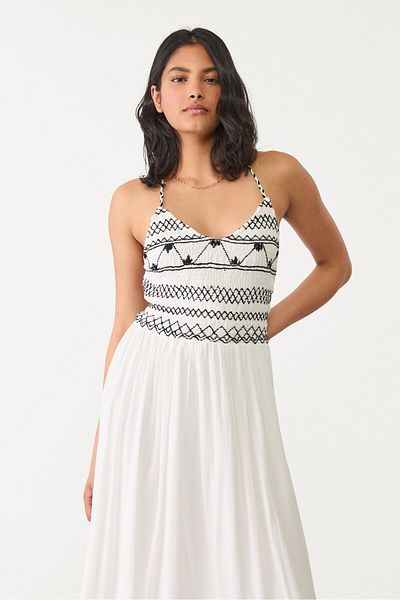 Stradivarius Long dress with contrast embroidery