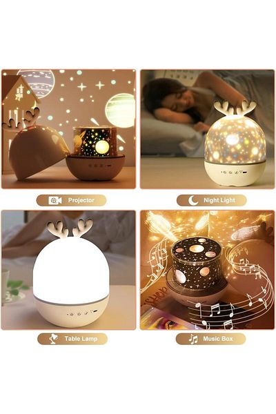 COOYA 4-in-1 Night Light Projector, with Timer and Remote Control, USB Rechargeable, for Baby Children