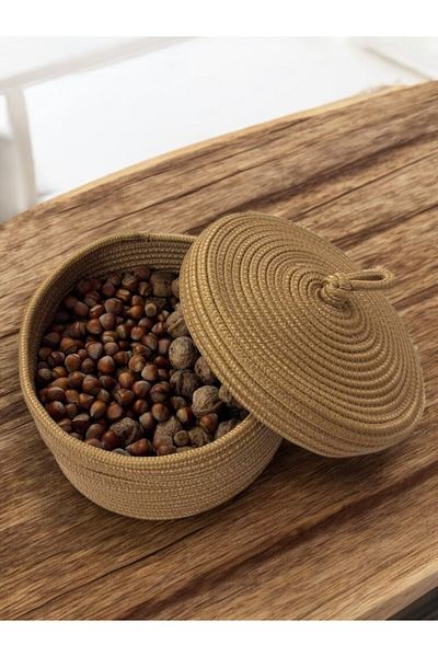 Store Multi-Purpose Basket, Jute Basket with Lid, Bathroom Kitchen Organizer, Decorative and Practical Use Basket