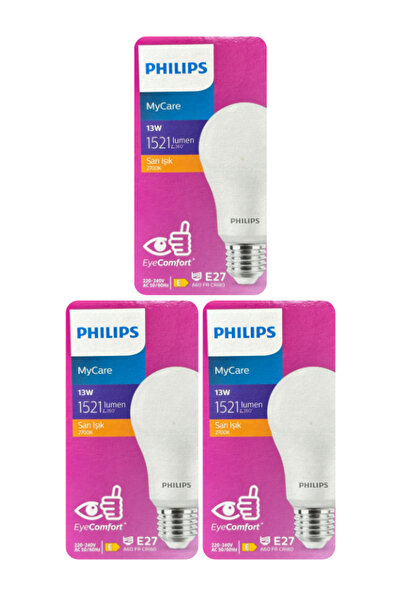 Philips (3 Adet) Philips 13W Sarı Işık E27 Duylu (Kalın Duy) Led Ampul