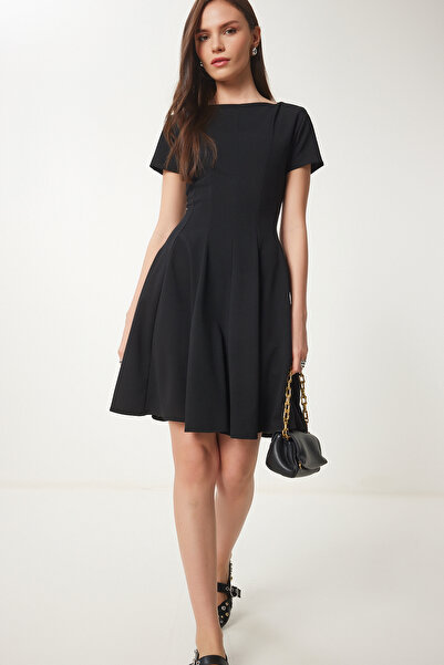 Lovelyİstanbul Μίνι Υφαντό Φόρεμα Godeli ΜΑΥΡΟ LUB0084