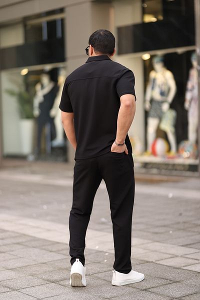 cto your style تي شيرت رجالي بياقة بولو وقصة مريحة وسحاب سفلي ومجموعة علوية