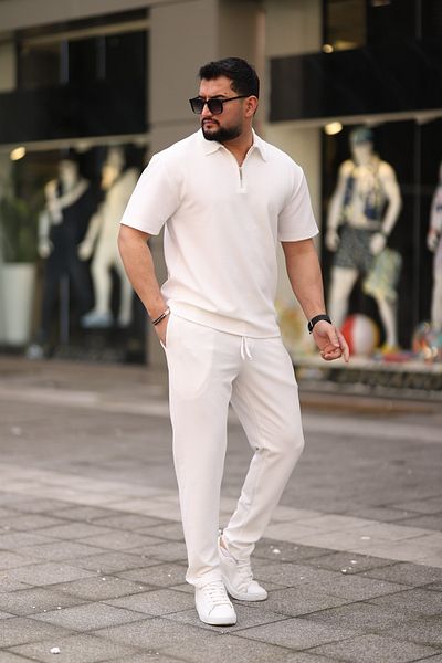cto your style تي شيرت رجالي بياقة بولو وقصة مريحة وسحاب سفلي ومجموعة علوية