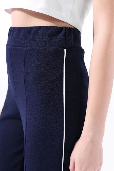 Reyon Slit Leg Trousers Navy Blue 36257