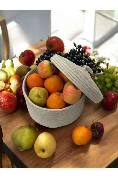 Store Multi-Purpose Basket, Jute Basket with Lid, Bathroom Kitchen Organizer, Decorative and Practical Use Basket