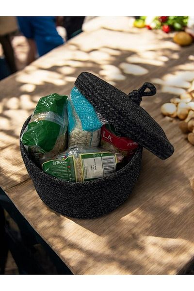 Store Multi-Purpose Basket, Jute Basket with Lid, Bathroom Kitchen Organizer, Decorative and Practical Use Basket
