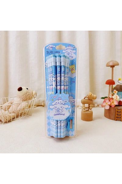 Choice B-Cinnamoroll Set 12pcs Sanrio Cinnamoroll Kuromi Cute Cartoon HB Pencils, 12 Pencils & 1 Pencil Rol