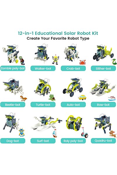 ACELIFE 12si1 Arada Güneş Enerjili Robot Kiti, 8-12+ Yaş Çocuklar İçin DIY Yapı Oyuncağı, STEM Eğitim Seti