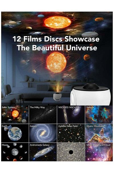 COOYA 12-in-1 Planetarium Projector, Universe Galaxy Projector, 12 Film Discs, Noise Free Rotation