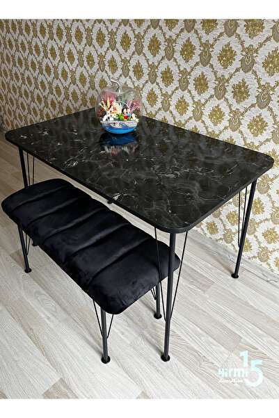 Yirmi15 Siyah Metal Ayaklı 70x110 Siyah Mermer Desen Mutfak-Balkon-Çalışma Masası