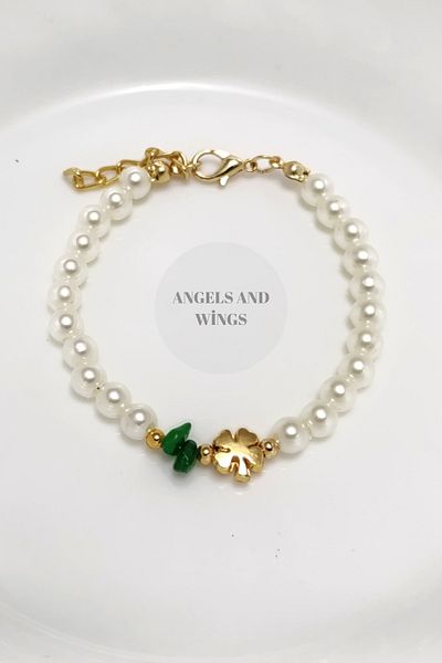 SherDesing Green Natural Stone Pearl Bijouterie Bracelet