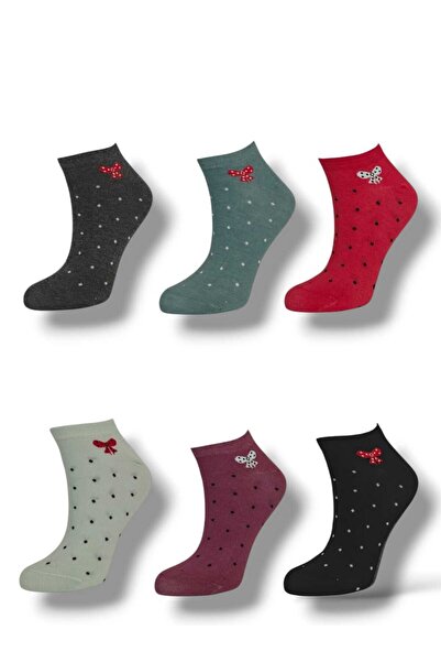 HAYEL 6 чифта дамски чорапи до глезена с многоцветни петнисти шарки и панделк...