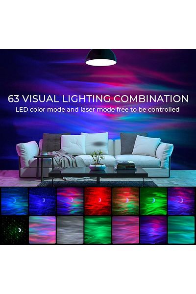 COOYA 3 in 1 LED Northern Lights Star Projector, 6 White Noise Starry Moon Light with Bluetooth Speaker